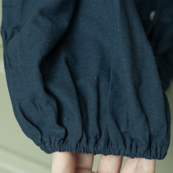 Mare Sole Amore Linen Blouse Crop Boxy Puff Sleeve Peasant Romantic Button Top - Picture 6 of 10